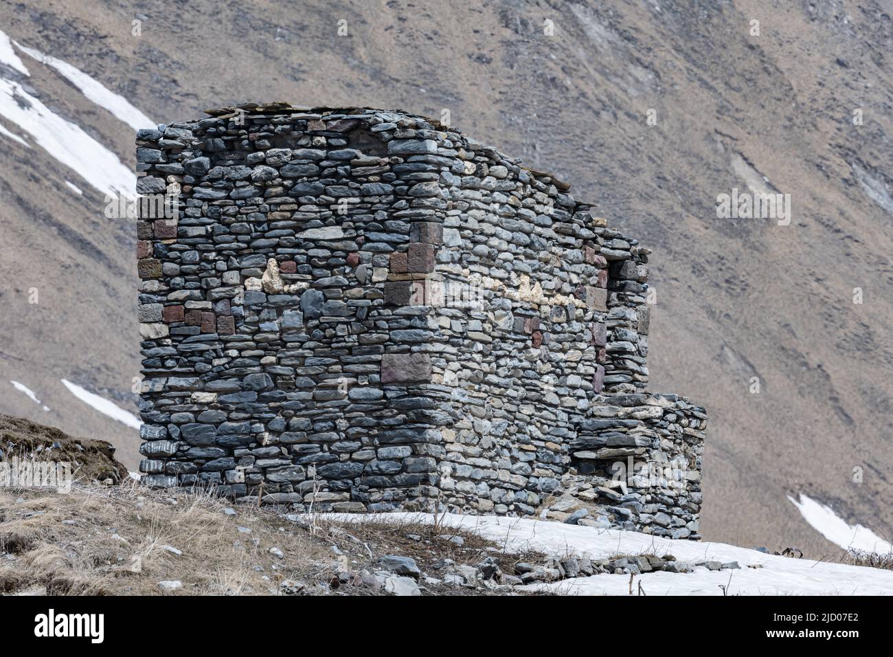 Traditional stone dwelling in the Caucasus Mountain region of Georgia. Stock Photo
