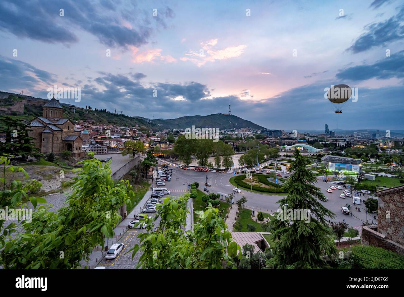 View of city center at dusk. Tbilisi, Georgia. Stock Photo
