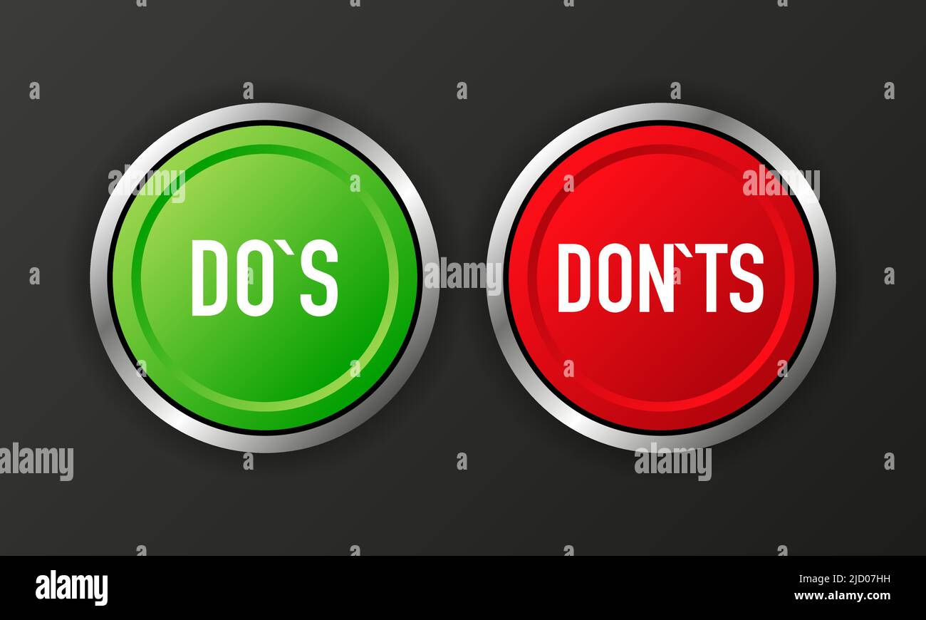 Dos and Donts button. Approved and Rejected. Positive feedback concept. 3D realistic button. Vector illustration. Stock Vector