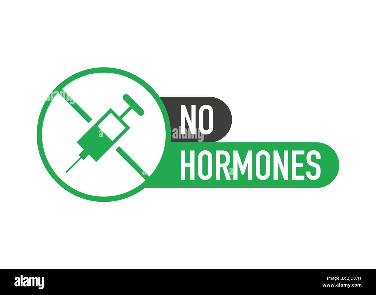 No hormones, no antibiotics green flat banner on white background. Vector illustration. Stock Vector