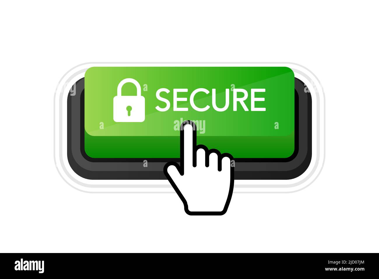 Secure green 3D button on white background. Vector illustration. Stock Vector