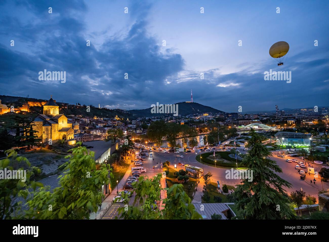View of city center at dusk. Tbilisi, Georgia. Stock Photo