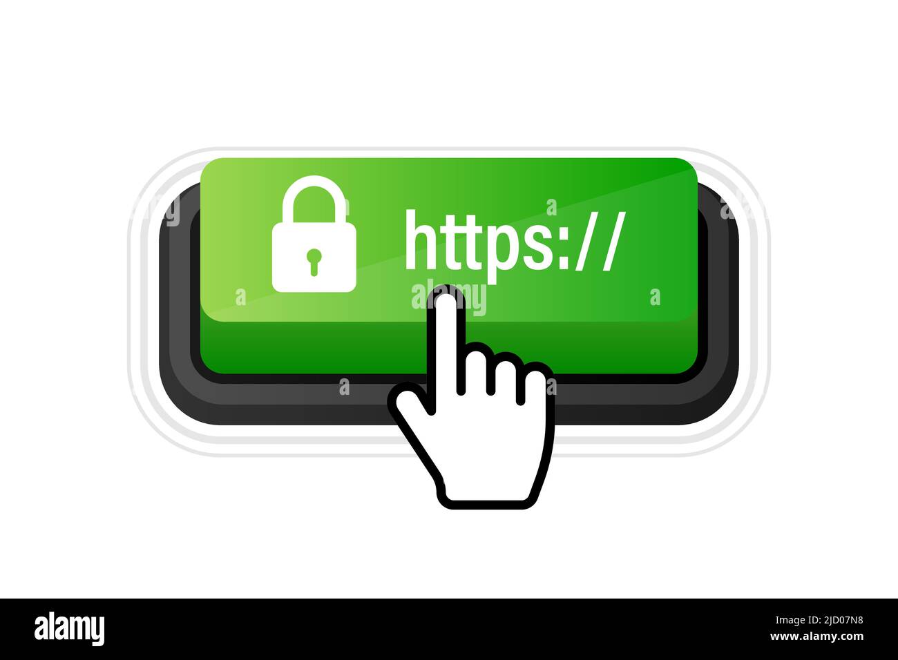 Secure of link green 3D button on white background. Vector illustration. Stock Vector