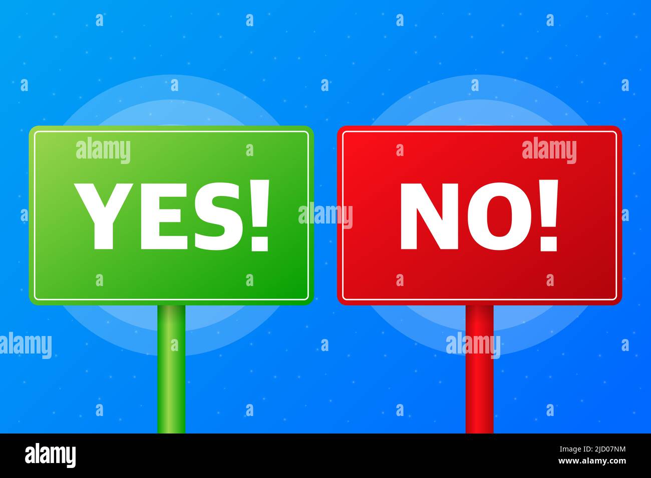Yes or no realistic red and green table on blue background. Vector illustration. Stock Vector