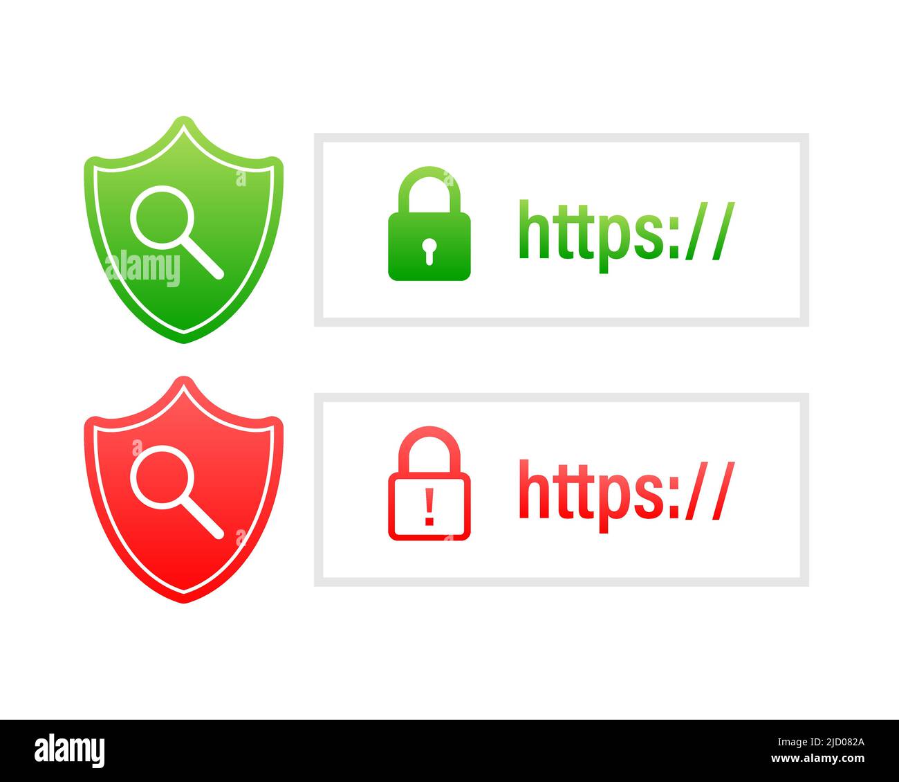 Secure of link green and red search system on white background. Vector illustration. Stock Vector