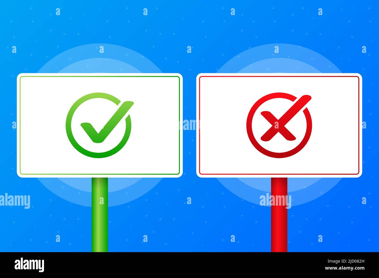 Yes or no sign realistic red and green table on blue background. Vector illustration. Stock Vector