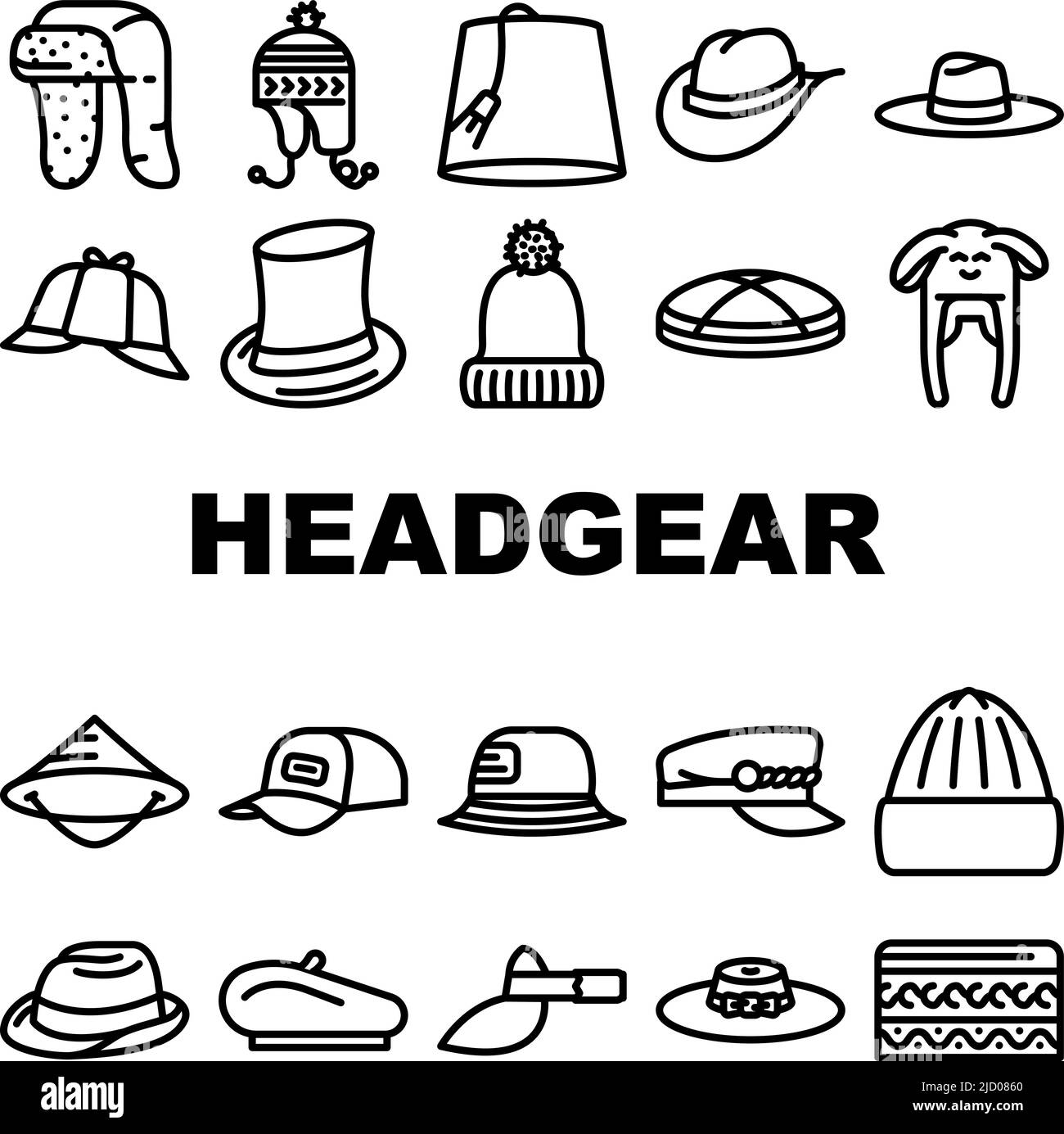 Headgear Stylish Head Clothes Icons Set Vector Stock Vector Image & Art