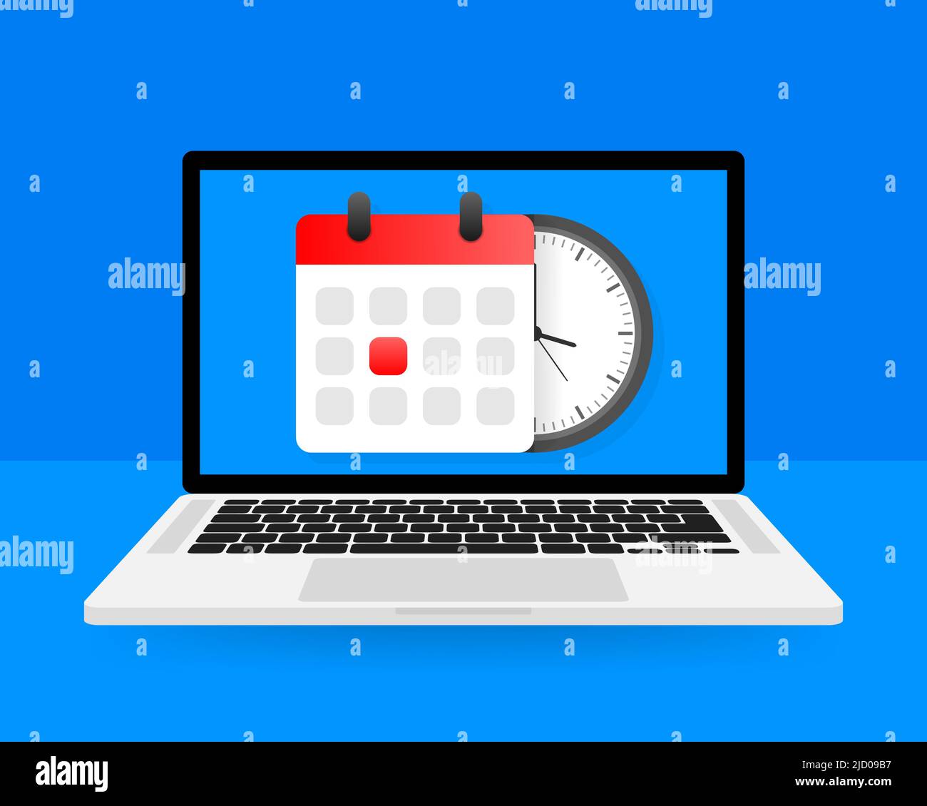 Vector calendar and clock icon on blue background vector illustration