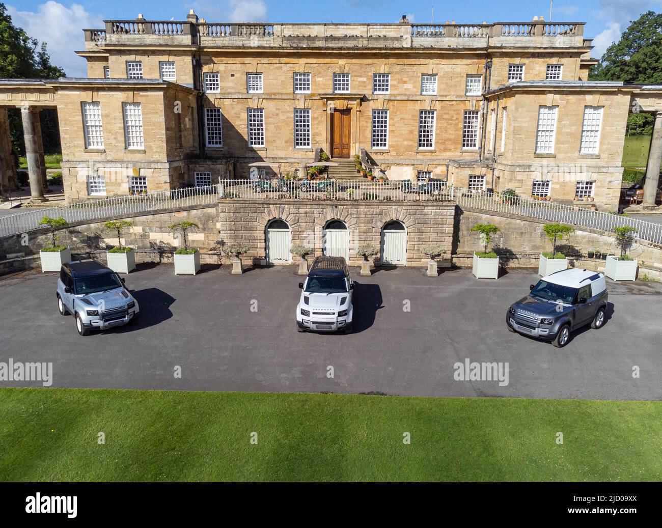 Aerial drone images of Bramham Park, Yorkshire, home of the Lane Fox family and venue for the Bramham International Horse Trials and Leeds Festival, June 2022. Stock Photo