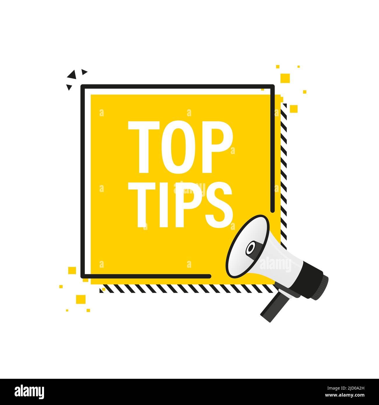 Top tips megaphone yellow banner in 3D style on white background ...