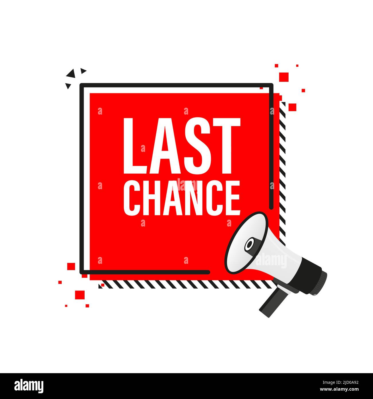 Last chance megaphone red banner in 3D style on white background