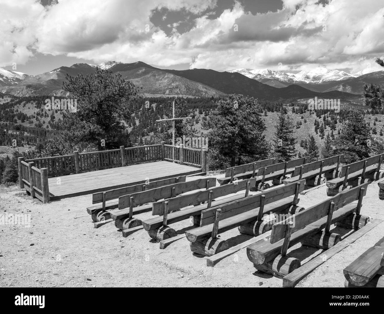 A beautiful scenic outdoor wedding venue sits high atop a ridge