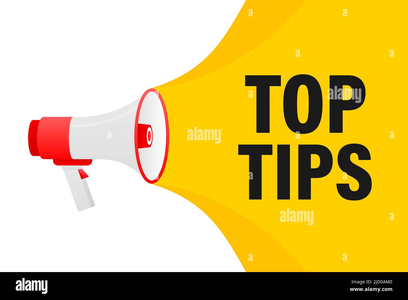 Top tips megaphone yellow banner in 3D style on white background ...