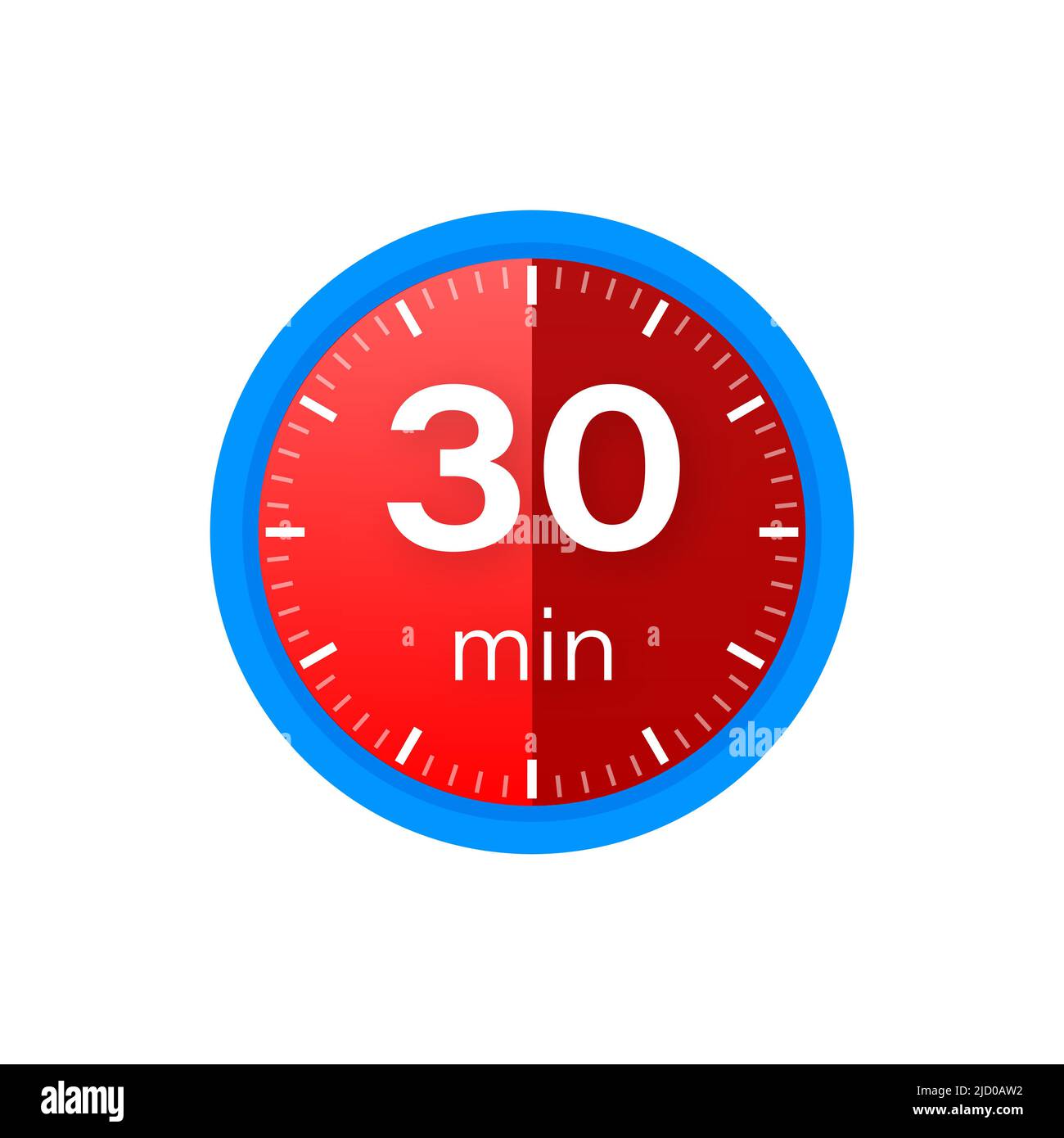 The 30 minutes, stopwatch vector icon. Stopwatch icon in flat style on a white background. Vector stock illustration. Stock Vector