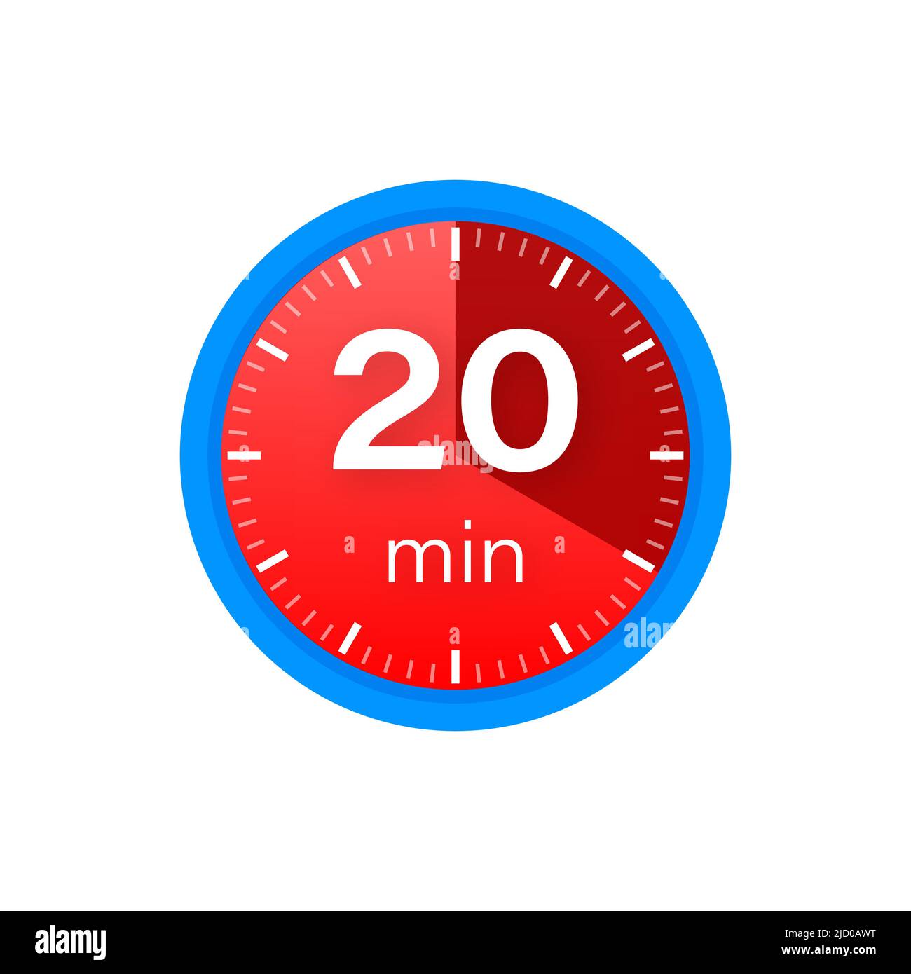 The 20 minutes, stopwatch vector icon. Stopwatch icon in flat style on a white background. Vector stock illustration. Stock Vector