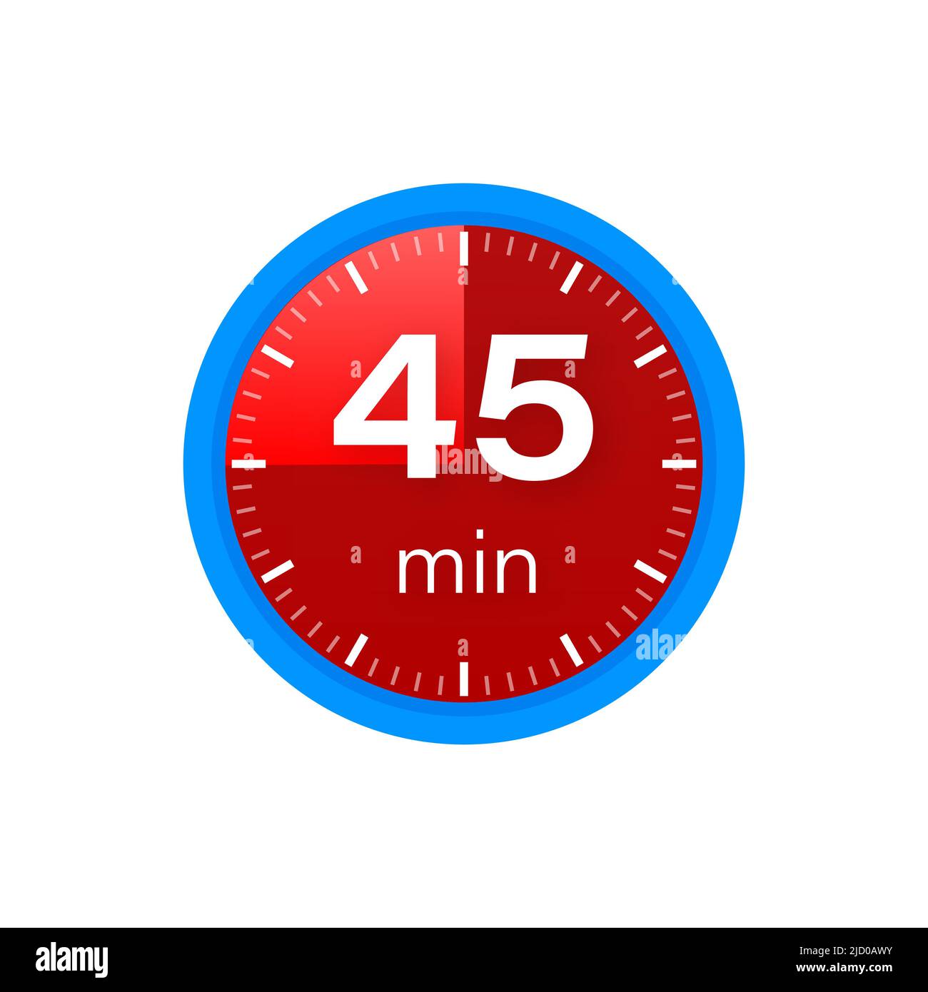 The 45 minutes, stopwatch vector icon. Stopwatch icon in flat style on a white background. Vector stock illustration. Stock Vector
