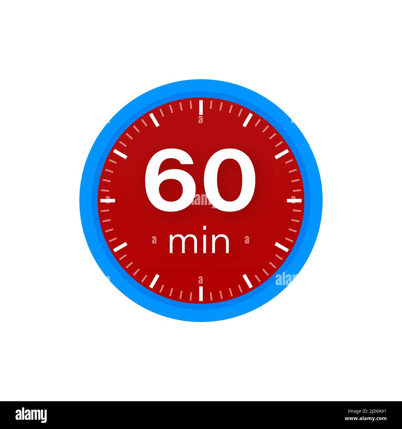 The 60 minutes, stopwatch vector icon. Stopwatch icon in flat style on a white background. Vector stock illustration. Stock Vector