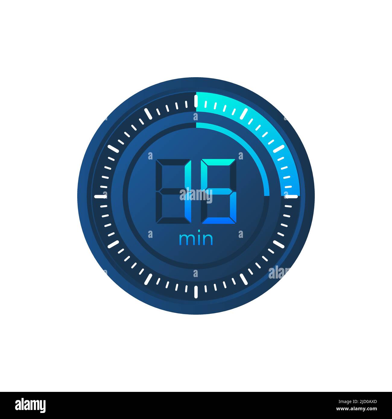 The 15 minutes, stopwatch vector icon. Stopwatch icon in flat style on a white background. Vector stock illustration. Stock Vector