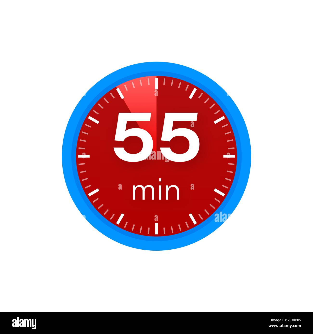 The 55 minutes, stopwatch vector icon. Stopwatch icon in flat style on a white background. Vector stock illustration. Stock Vector