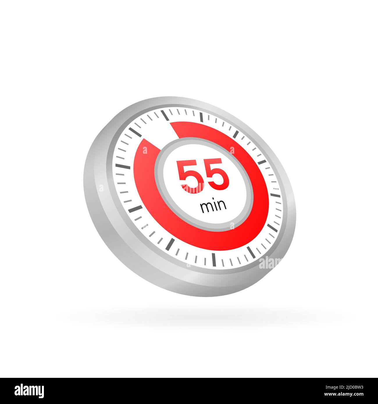 The 55 minutes, stopwatch vector icon. Stopwatch icon in flat style on a white background. Vector stock illustration. Stock Vector