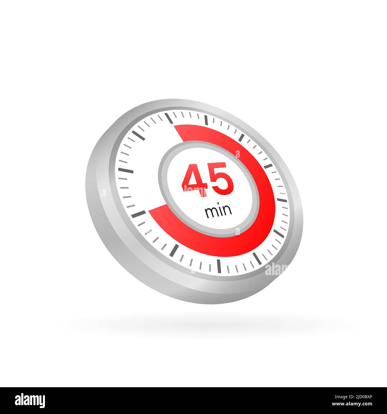 The 45 minutes, stopwatch vector icon. Stopwatch icon in flat style on a white background. Vector stock illustration. Stock Vector