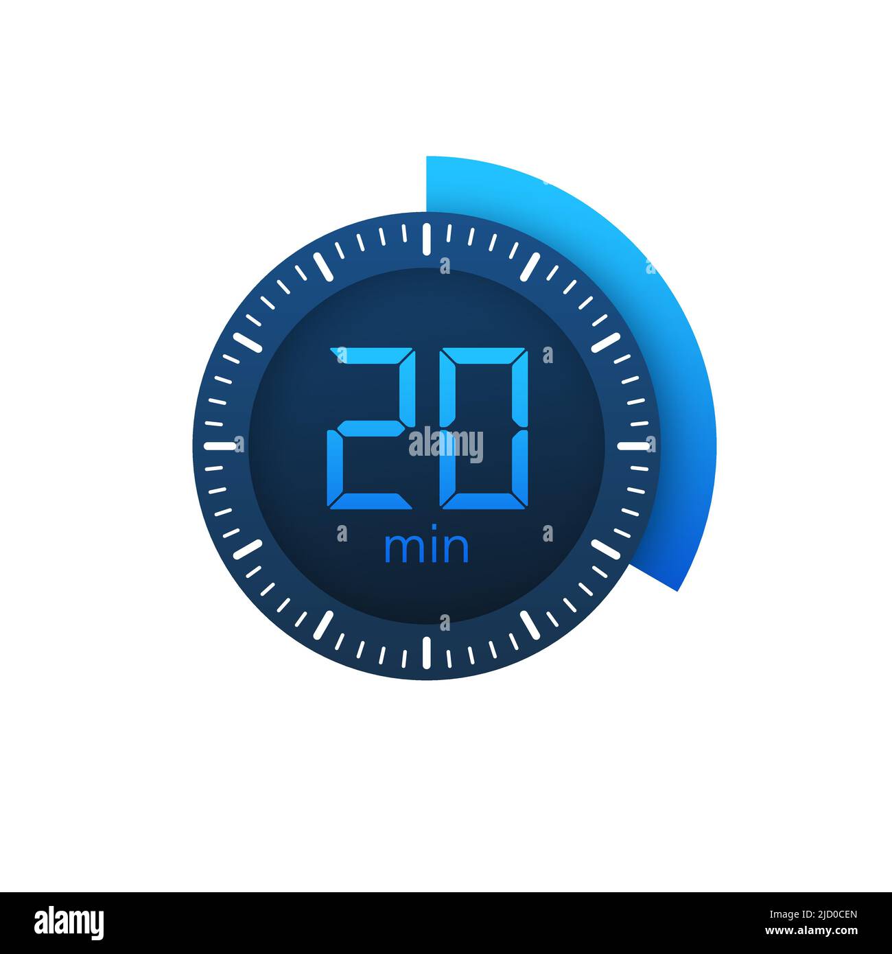 The 20 minutes, stopwatch vector icon. Stopwatch icon in flat style on a white background. Vector stock illustration. Stock Vector