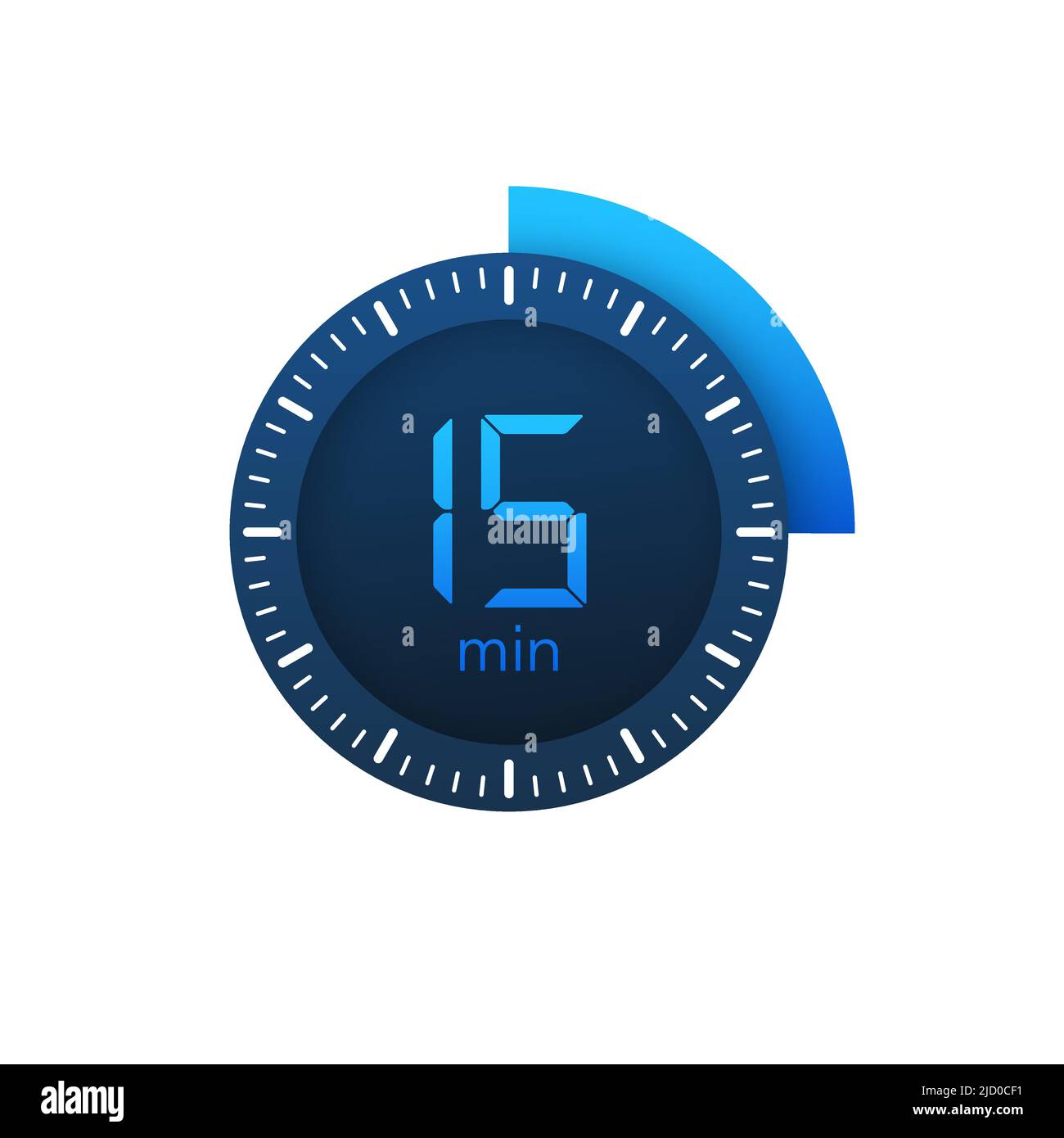 The 15 minutes, stopwatch vector icon. Stopwatch icon in flat style on a white background. Vector stock illustration. Stock Vector