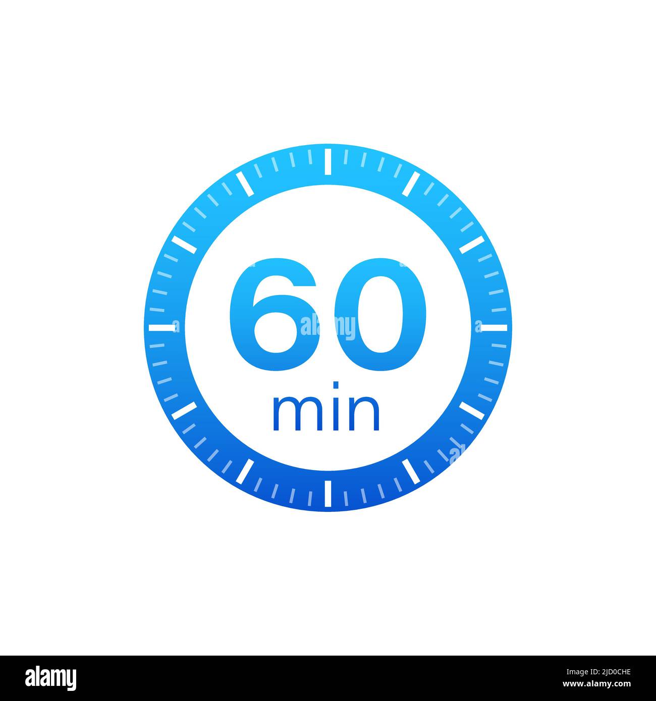 The 60 minutes, stopwatch vector icon. Stopwatch icon in flat style on a white background. Vector stock illustration. Stock Vector