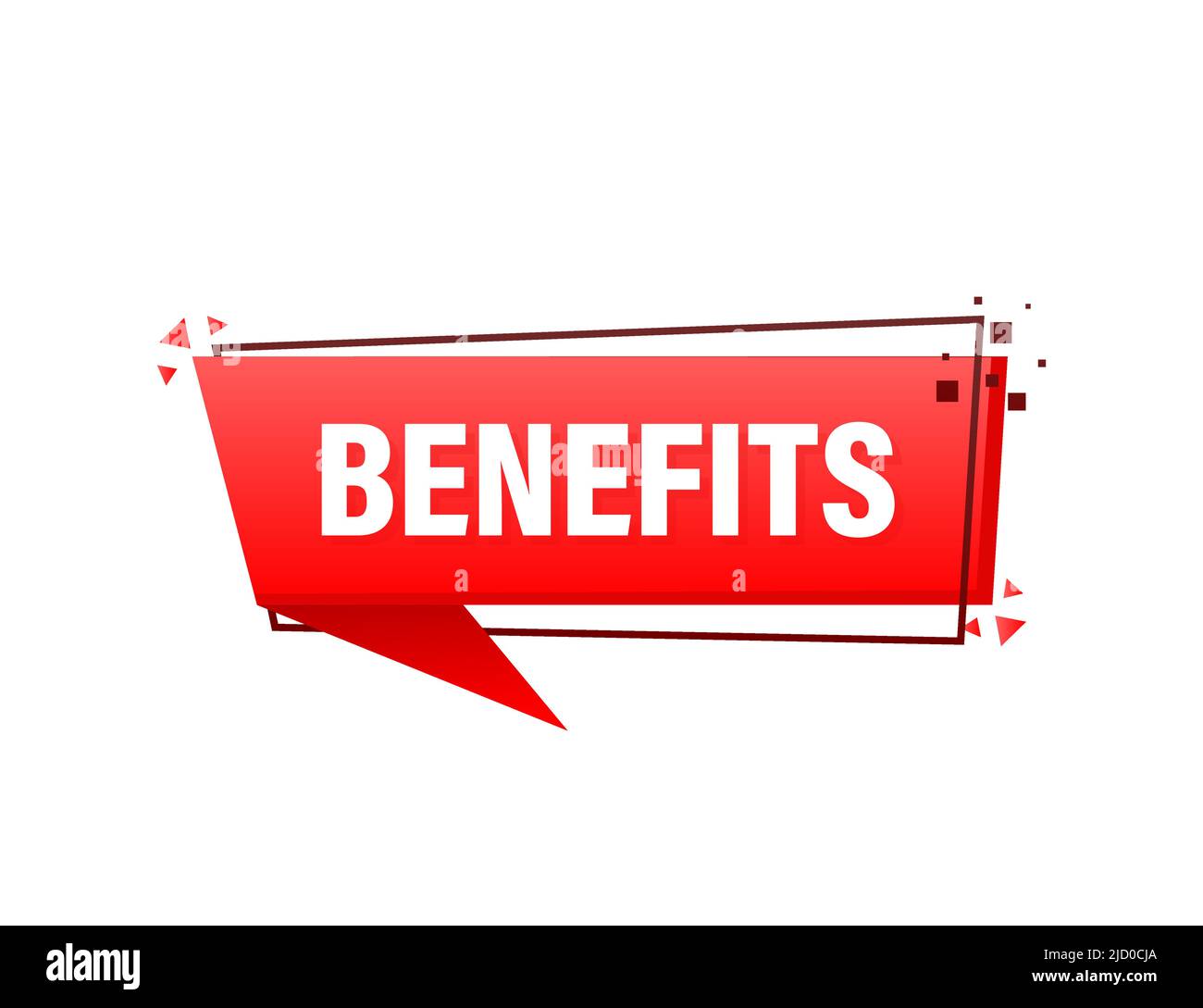 Benefits red banner in 3D style on white background. Vector illustration Stock Vector Image