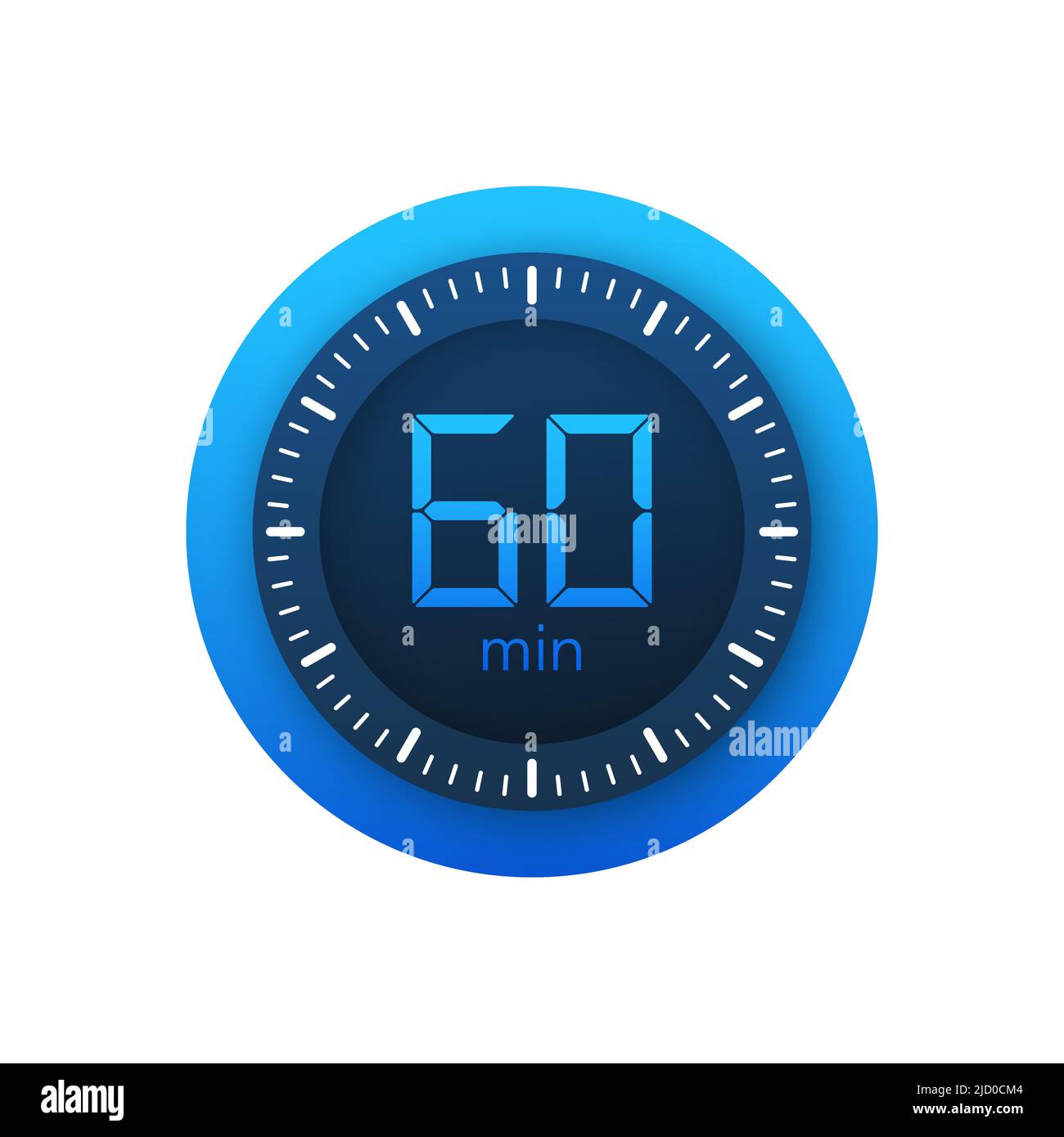 The 60 minutes, stopwatch vector icon. Stopwatch icon in flat style on a white background. Vector stock illustration. Stock Vector