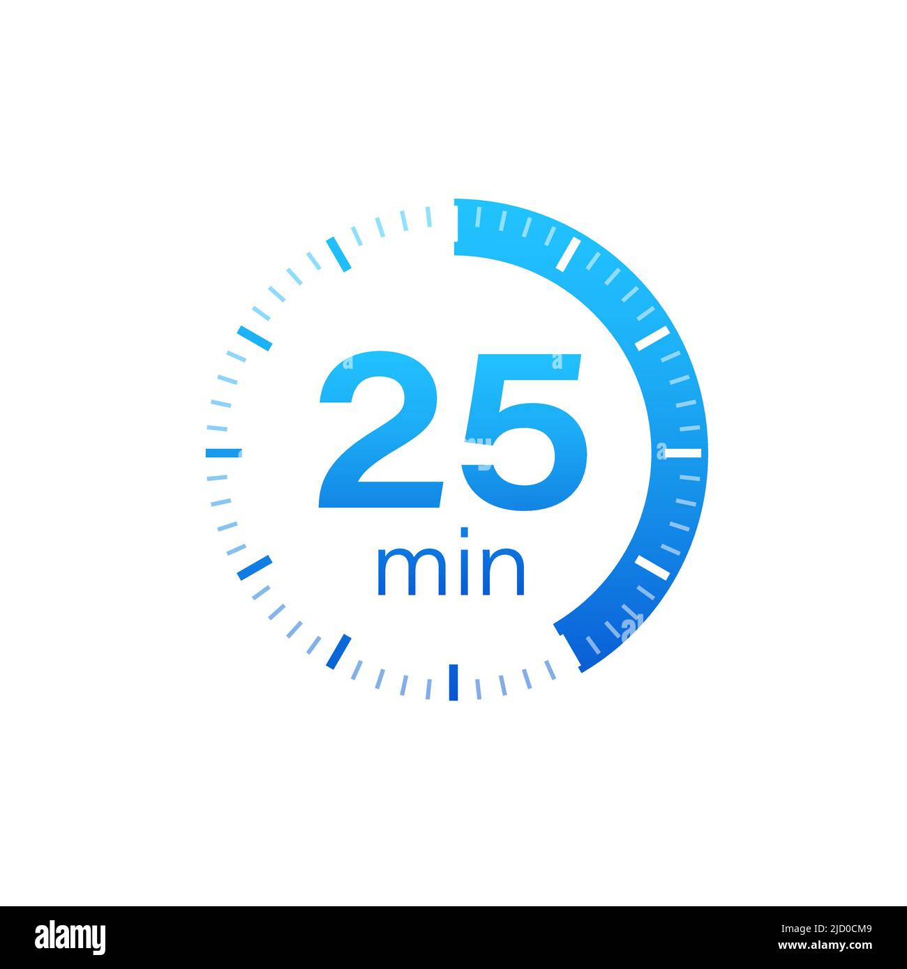The 25 minutes, stopwatch vector icon. Stopwatch icon in flat style on a white background. Vector stock illustration. Stock Vector