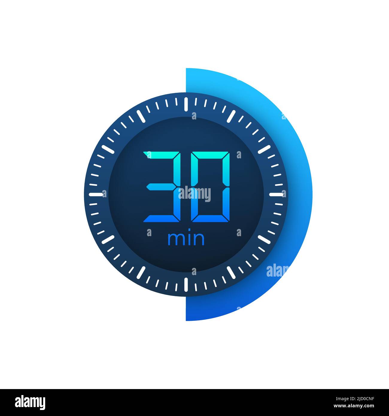 The 30 minutes, stopwatch vector icon. Stopwatch icon in flat style on a white background. Vector stock illustration. Stock Vector