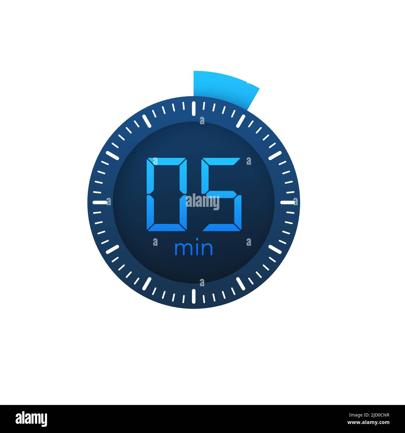 The 5 minutes, stopwatch vector icon. Stopwatch icon in flat style on a white background. Vector stock illustration. Stock Vector
