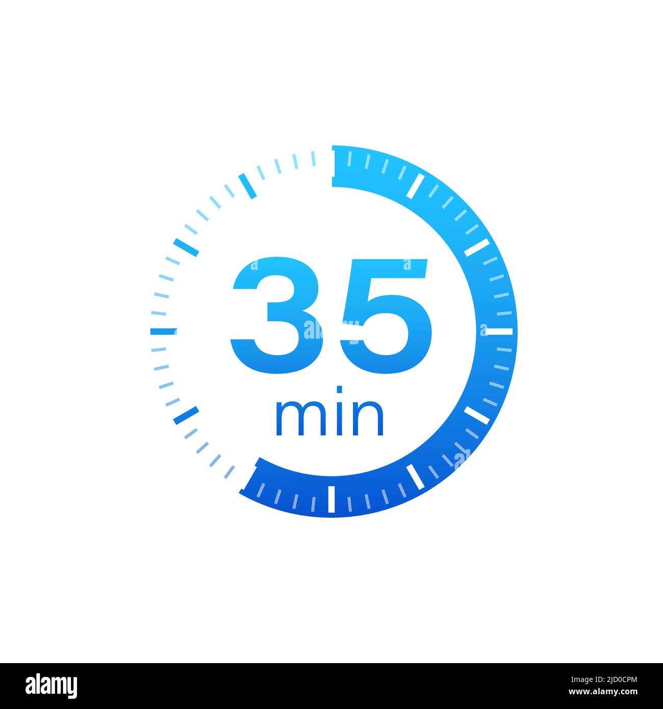 The 35 minutes, stopwatch vector icon. Stopwatch icon in flat style on a white background. Vector stock illustration. Stock Vector
