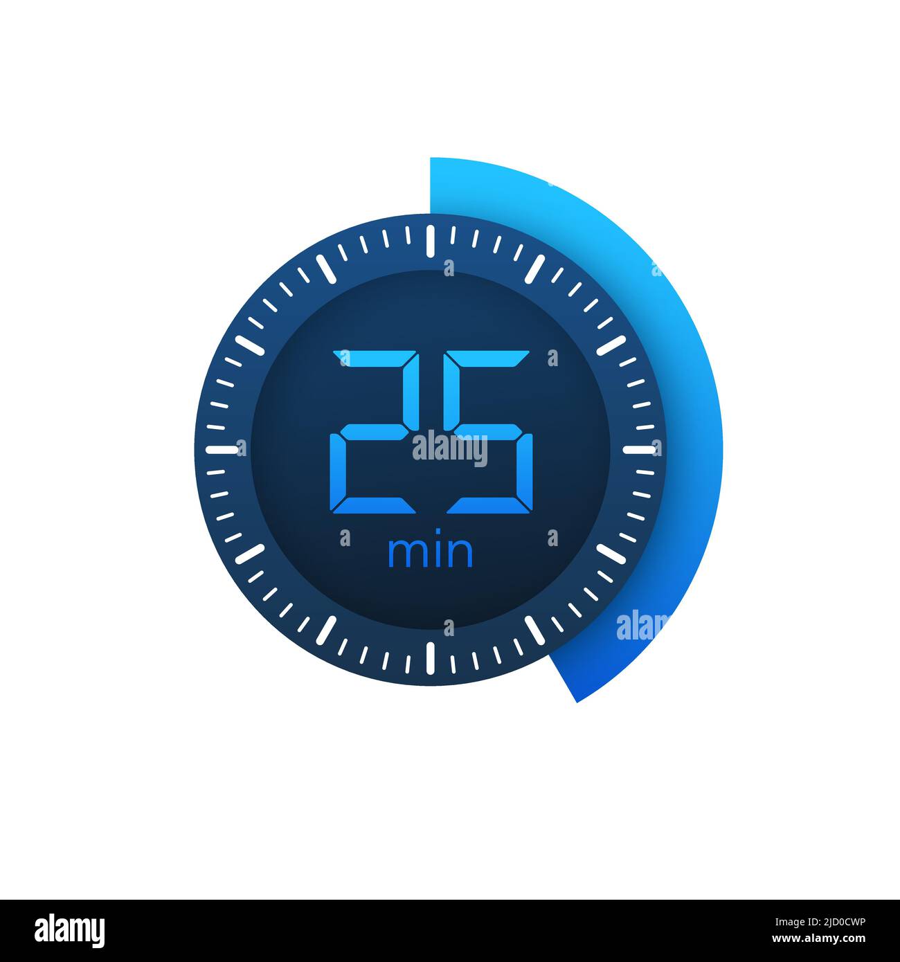 The 25 minutes, stopwatch vector icon. Stopwatch icon in flat style on a white background. Vector stock illustration. Stock Vector