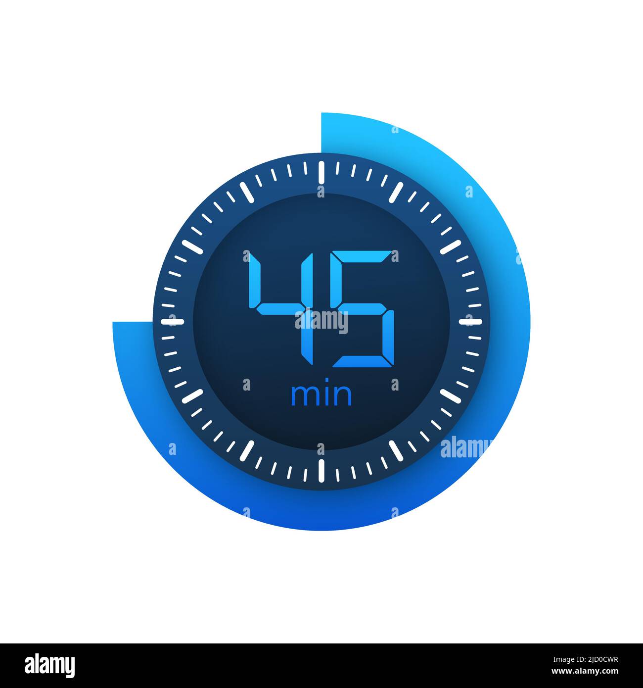 The 45 minutes, stopwatch vector icon. Stopwatch icon in flat style on a white background. Vector stock illustration. Stock Vector