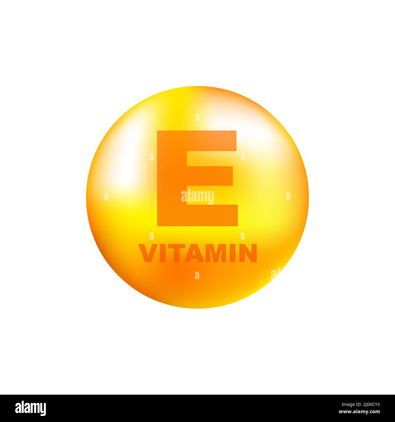 Vitamin E with realistic drop on gray background. Particles of vitamins in the middle. Vector illustration. Stock Vector