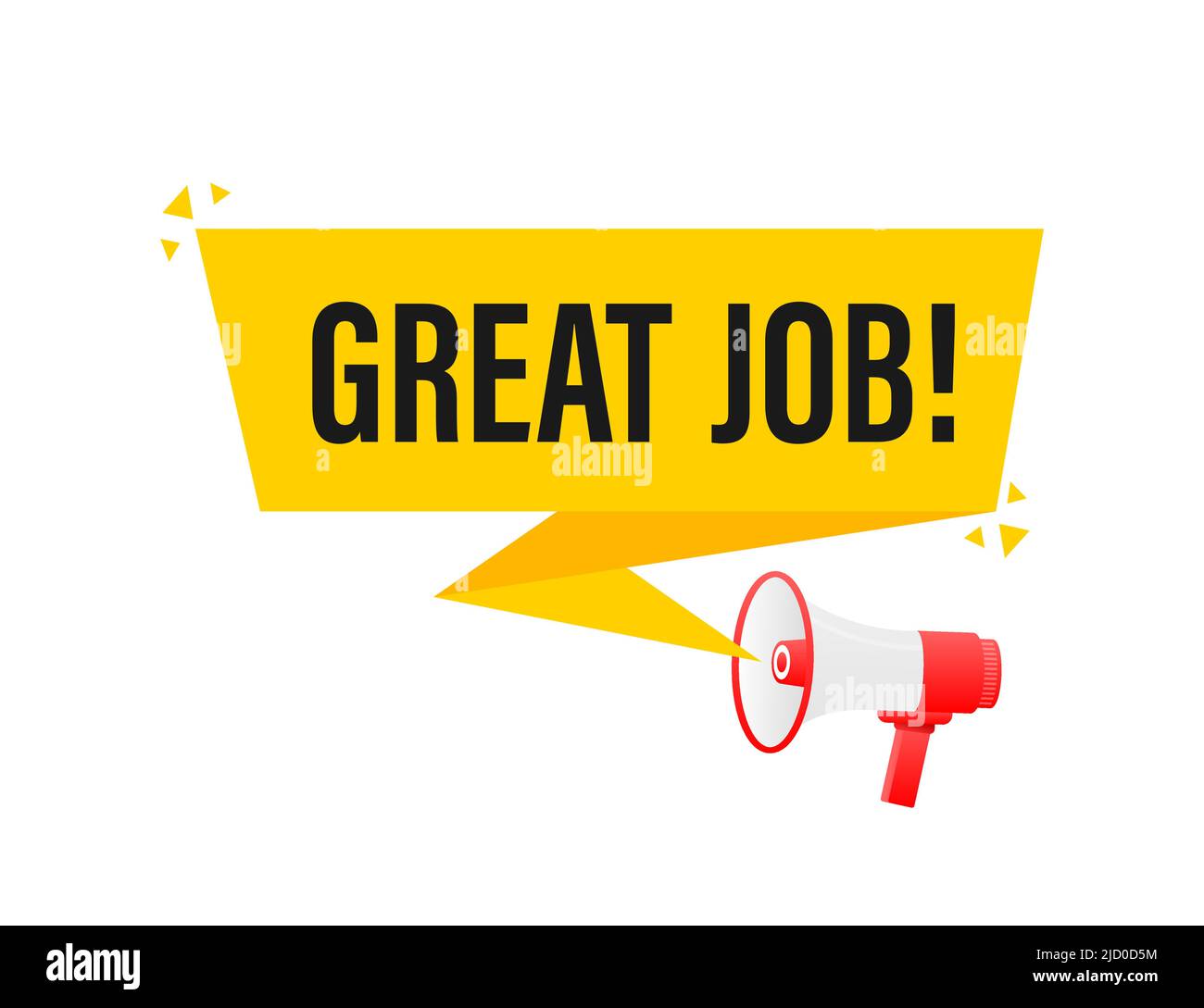 Great job megaphone yellow banner in 3D style on white background. Vector illustration. Stock Vector