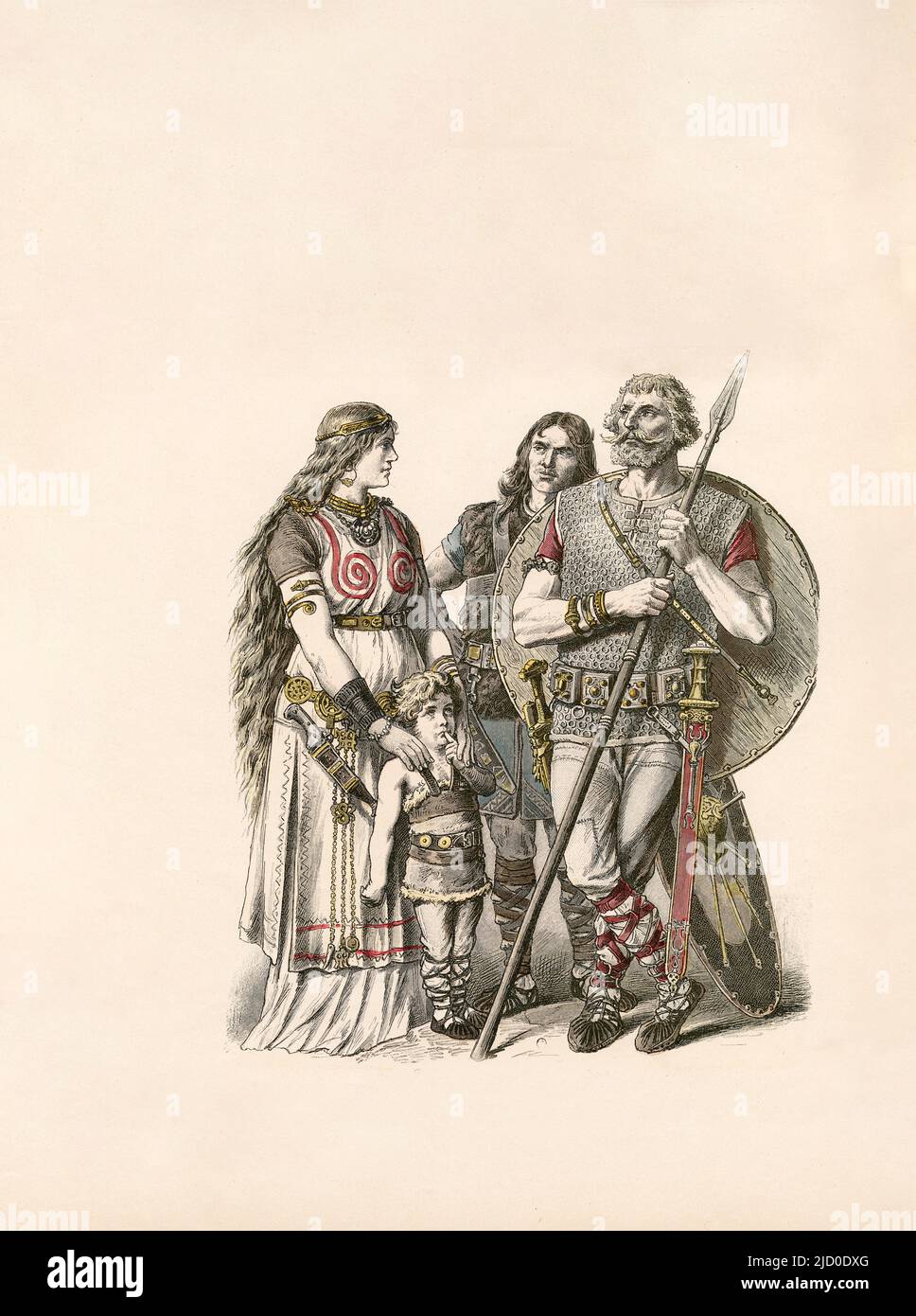 Ancient Germans, The Teutonic Tribes, Third and Fourth Centuries AD, Illustration, The History of Costume, Braun & Schneider, Munich, Germany, 1861-1880 Stock Photo