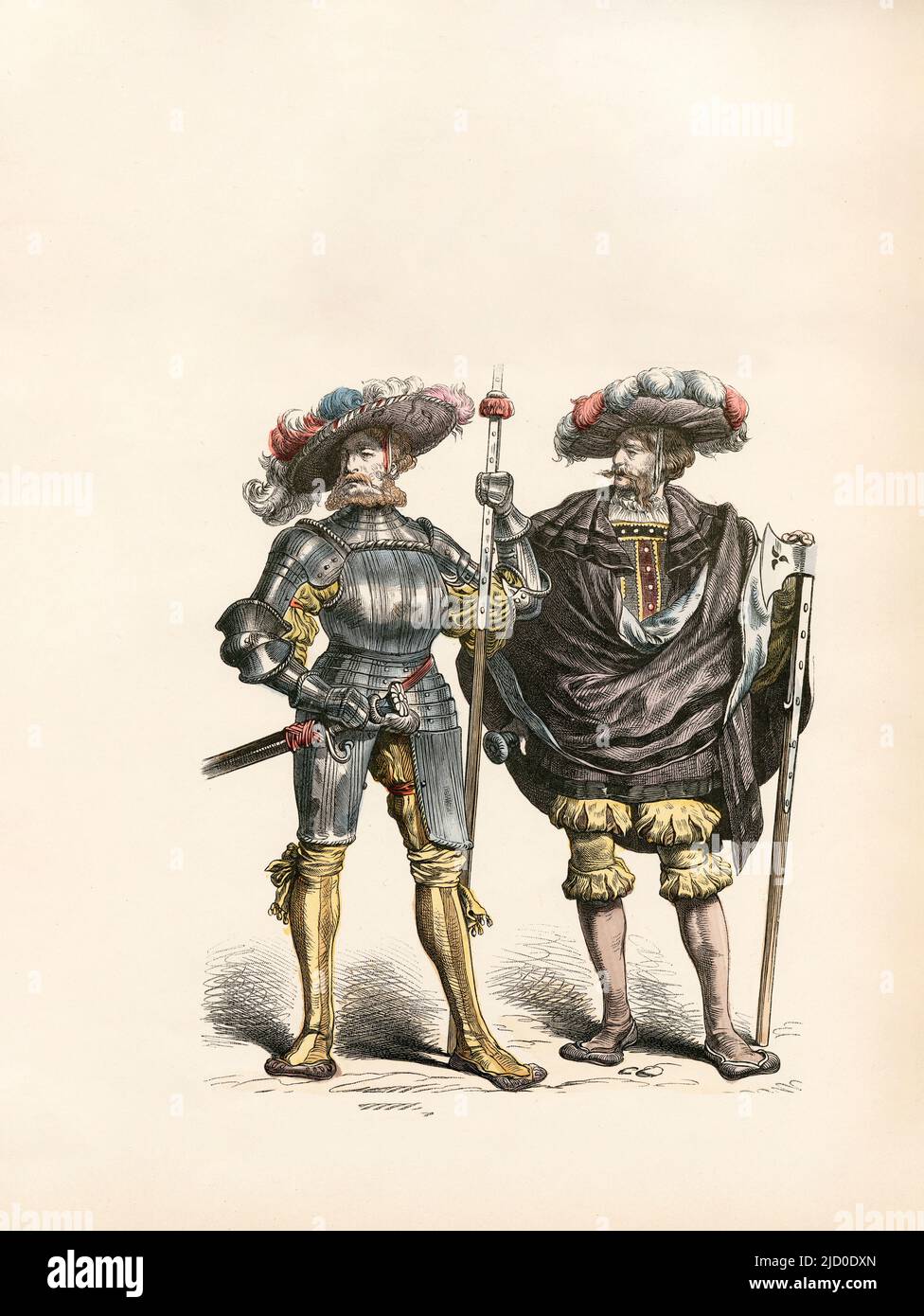 Captain, Lieutenant, German Military Dress, First Third of Sixteenth Century, Illustration, The History of Costume, Braun & Schneider, Munich, Germany, 1861-1880 Stock Photo