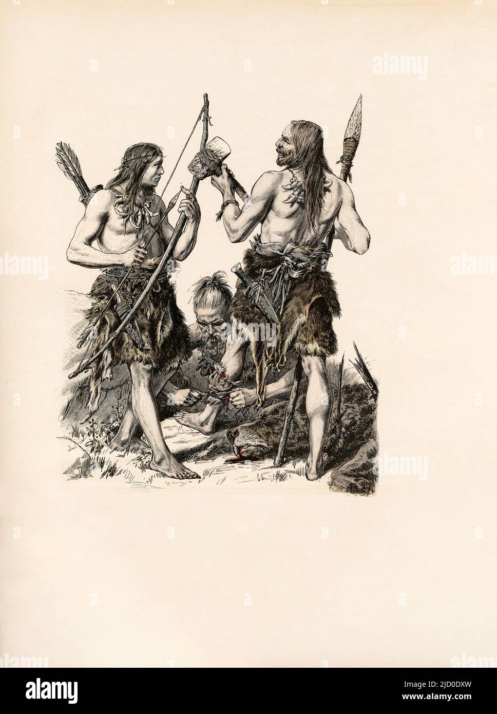 Ancient Germans, The Teutonic Tribes, The Stone Age, Illustration, The History of Costume, Braun & Schneider, Munich, Germany, 1861-1880 Stock Photo