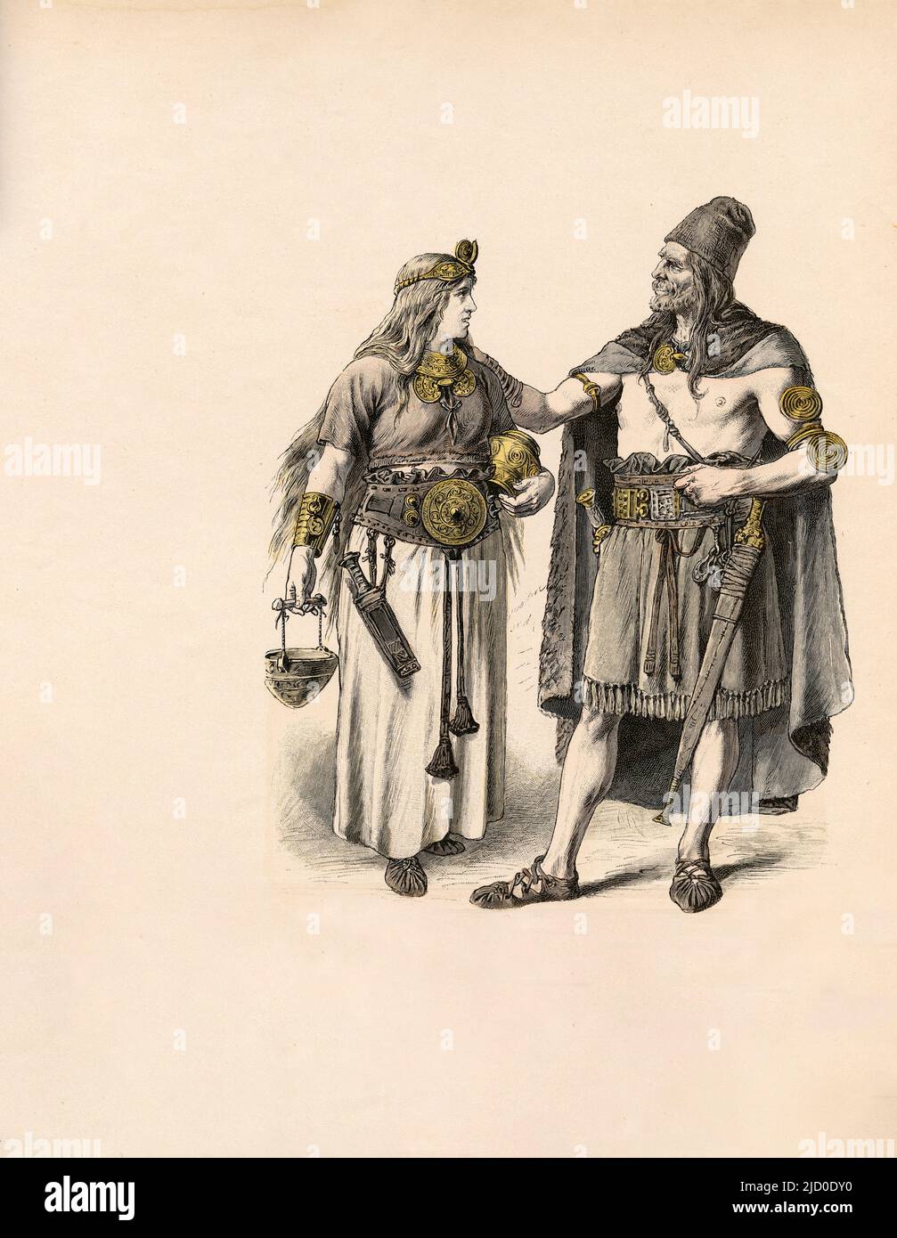 Ancient Germans, The Teutonic Tribes, The Bronze Age, Illustration, The History of Costume, Braun & Schneider, Munich, Germany, 1861-1880 Stock Photo