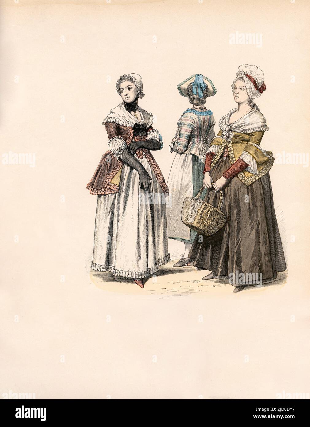 German Middle Class, Women from Karlsruhe, Vienna, Frankfurt, 1770-1790, Illustration, The History of Costume, Braun & Schneider, Munich, Germany, 1861-1880 Stock Photo