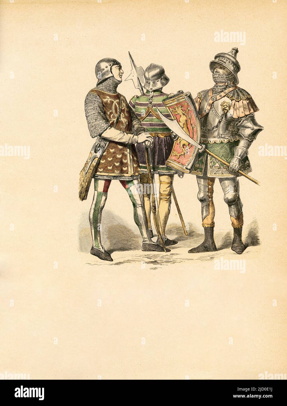 Knights, Burgundy, 1470, Illustration, The History of Costume, Braun & Schneider, Munich, Germany, 1861-1880 Stock Photo