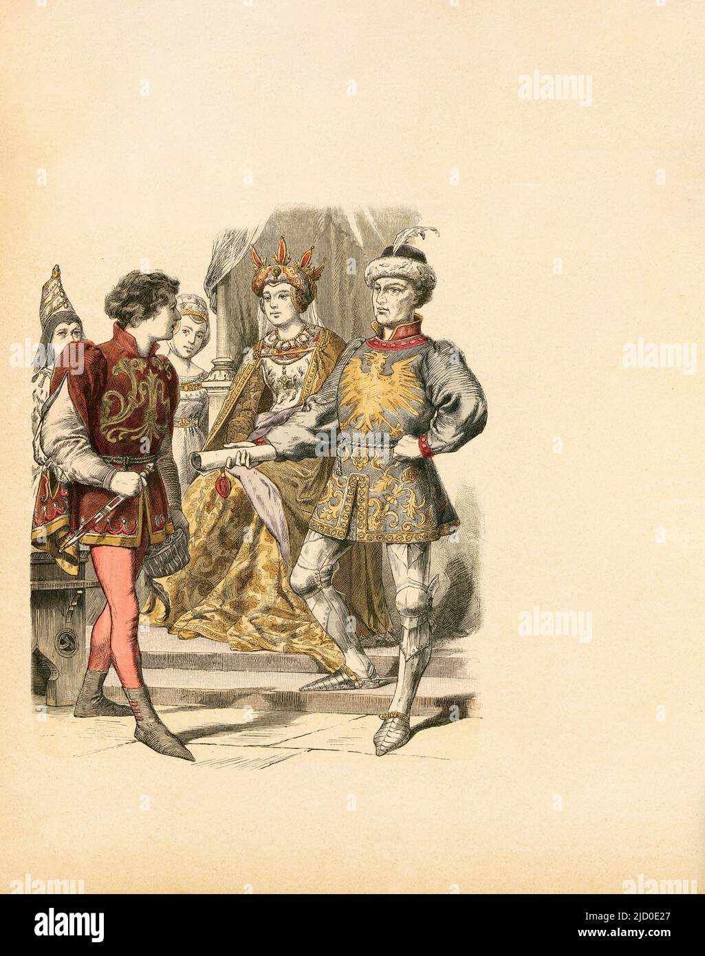 Nobility, Burgundy, 1470, Illustration, The History of Costume, Braun & Schneider, Munich, Germany, 1861-1880 Stock Photo