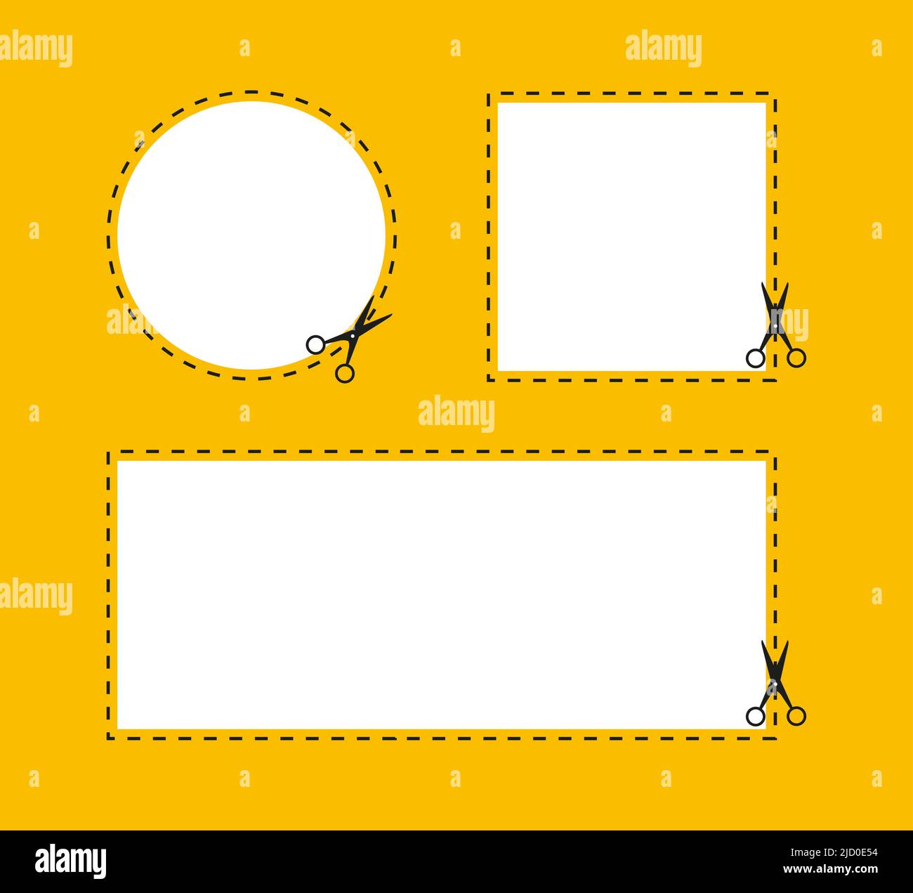 Scissors in paper cut style on black background. Scissors cut different