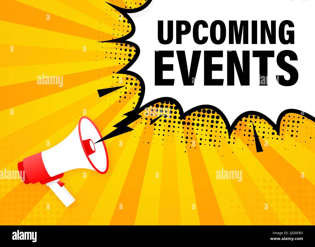 Megaphone with upcoming events poster in flat style. Vector ...