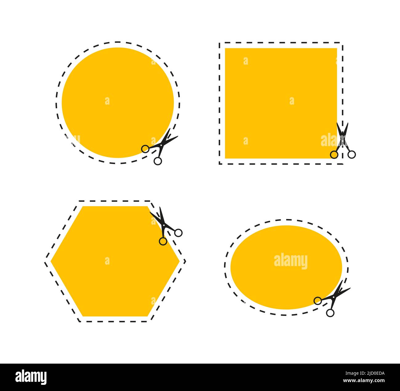 Scissors in paper cut style on black background. Scissors cut different