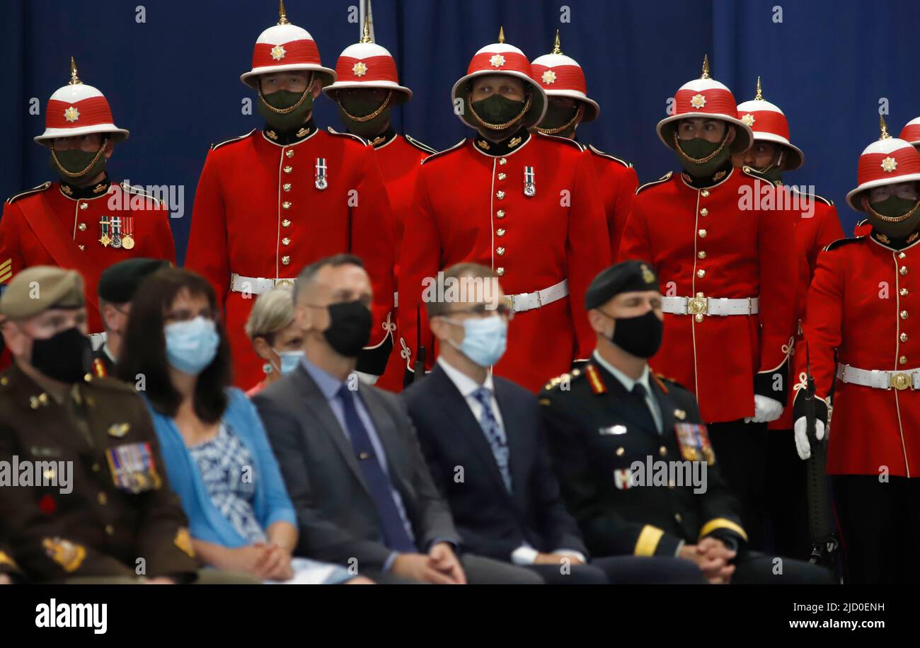 Members of the Royal Canadian Regiment (RCR) attend a change of command ceremony for the Canadian Army in Ottawa on Thursday, June 16, 2022. THE CANADIAN PRESS/ Patrick Doyle Stock Photo