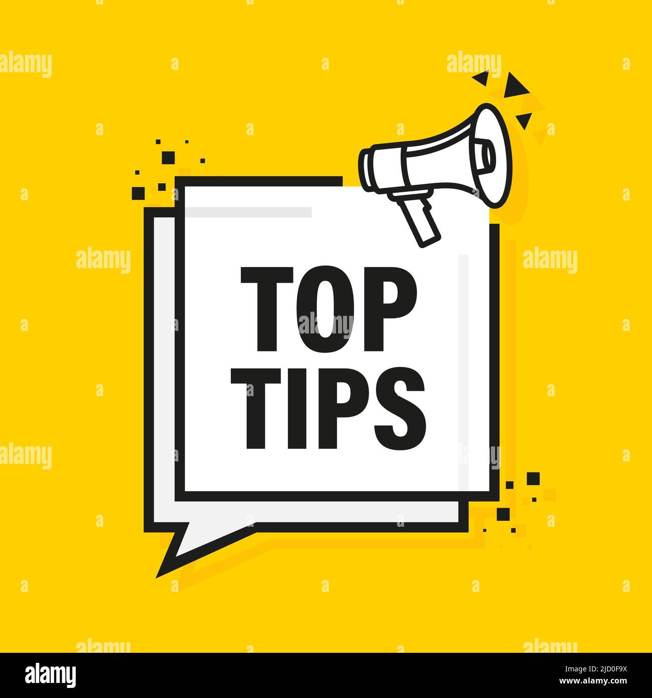 Top tips megaphone yellow banner in flat style. Vector illustration ...